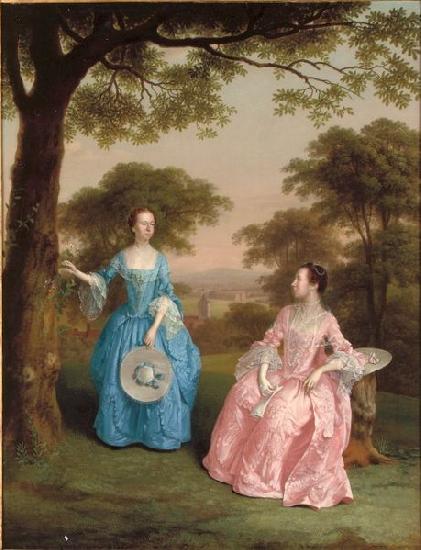 Arthur Devis Double Portrait of Alicia and Jane Clarke in a Wooden Landscape oil painting image